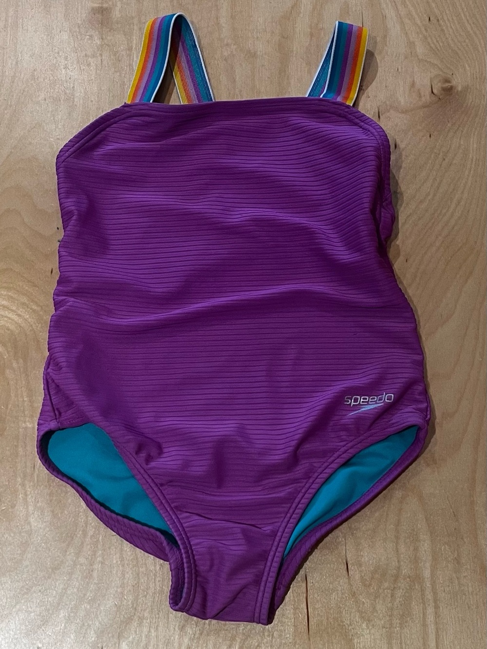 Speedo Girls' Purple One-Piece Swimsuit with Rainbow Straps